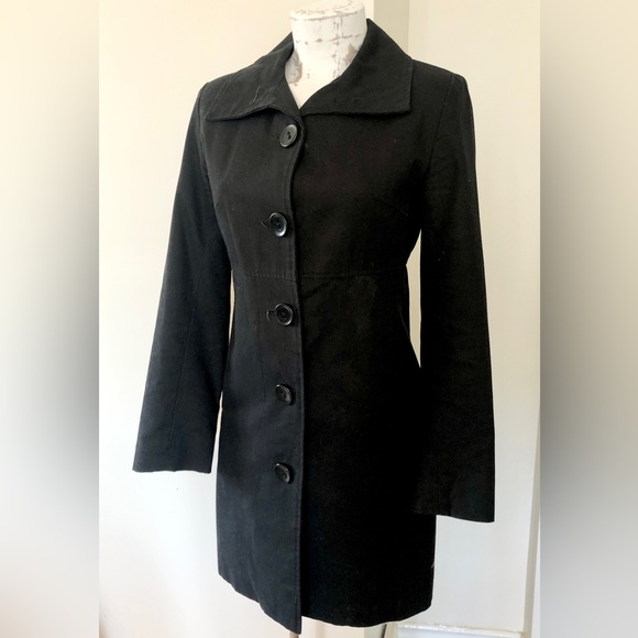 Roxy Long Black Trench Dress Coat - Picture 1 of 6
